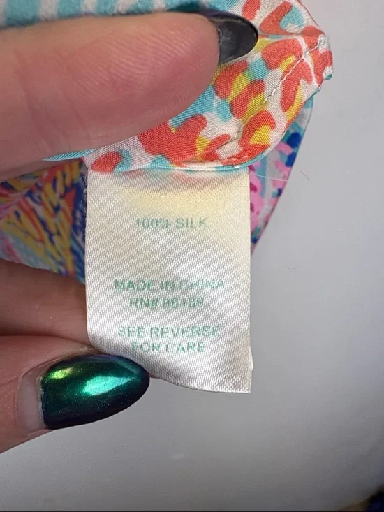 Lilly Pulitzer Popover Electric Feel 100% Silk Long Sleeve Elsa Blouse Medium - Picture 5 of 9